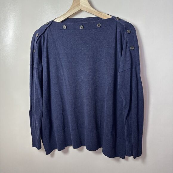 J.Crew Sweater Buttoned Boat Neck Navy Blue Nautical Coastal Casual Womens S/M - Picture 1 of 7